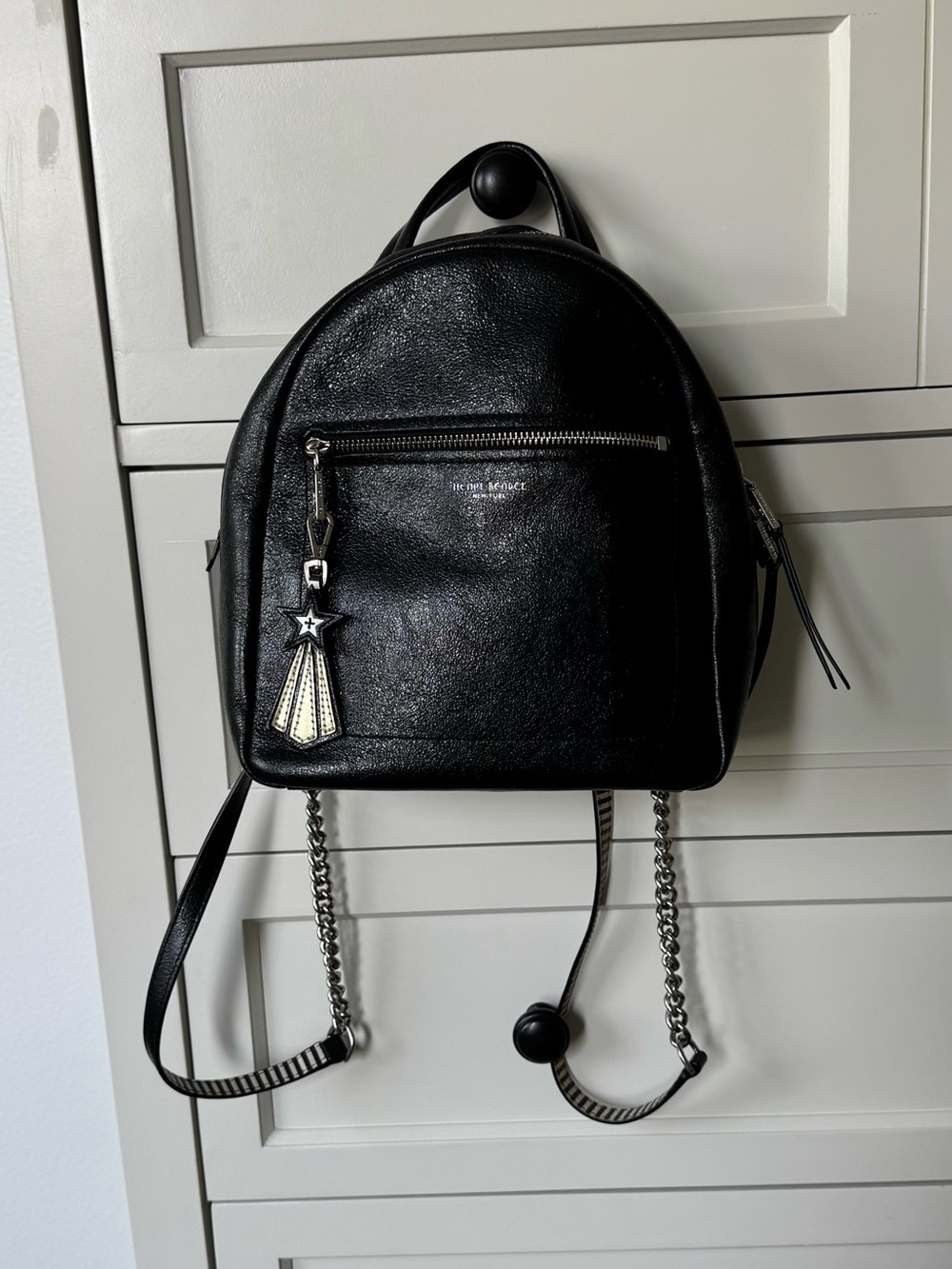 henri bendel Black Mini Leather Backpack with Star Charm